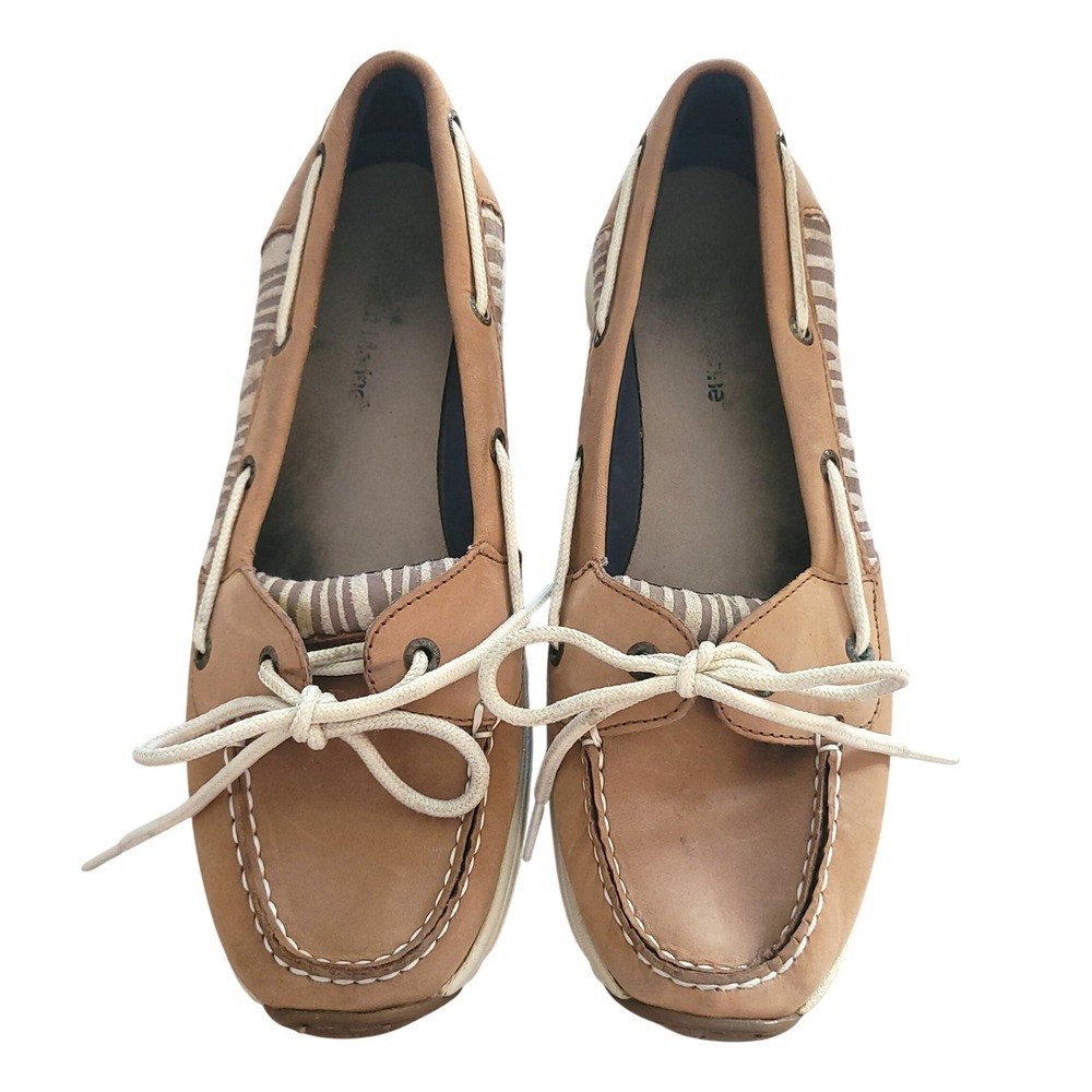 West Marine Performance Low Boat Shoe Leather Upper Tan Striped 9.5 Animal Print
